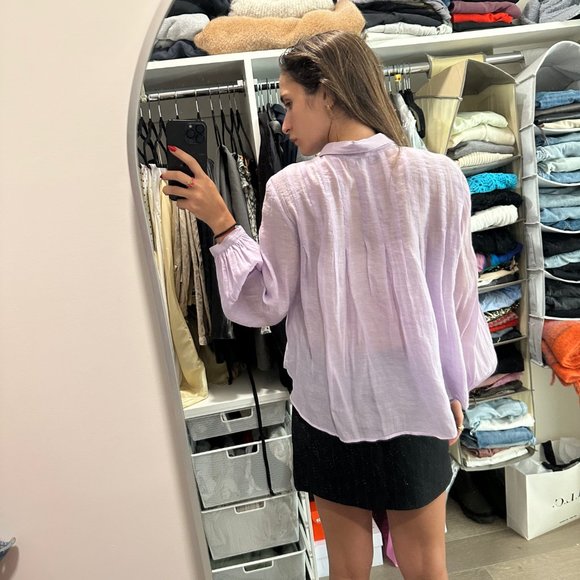 Zara lilac button down semi sheer blouse, size M - Picture 4 of 6